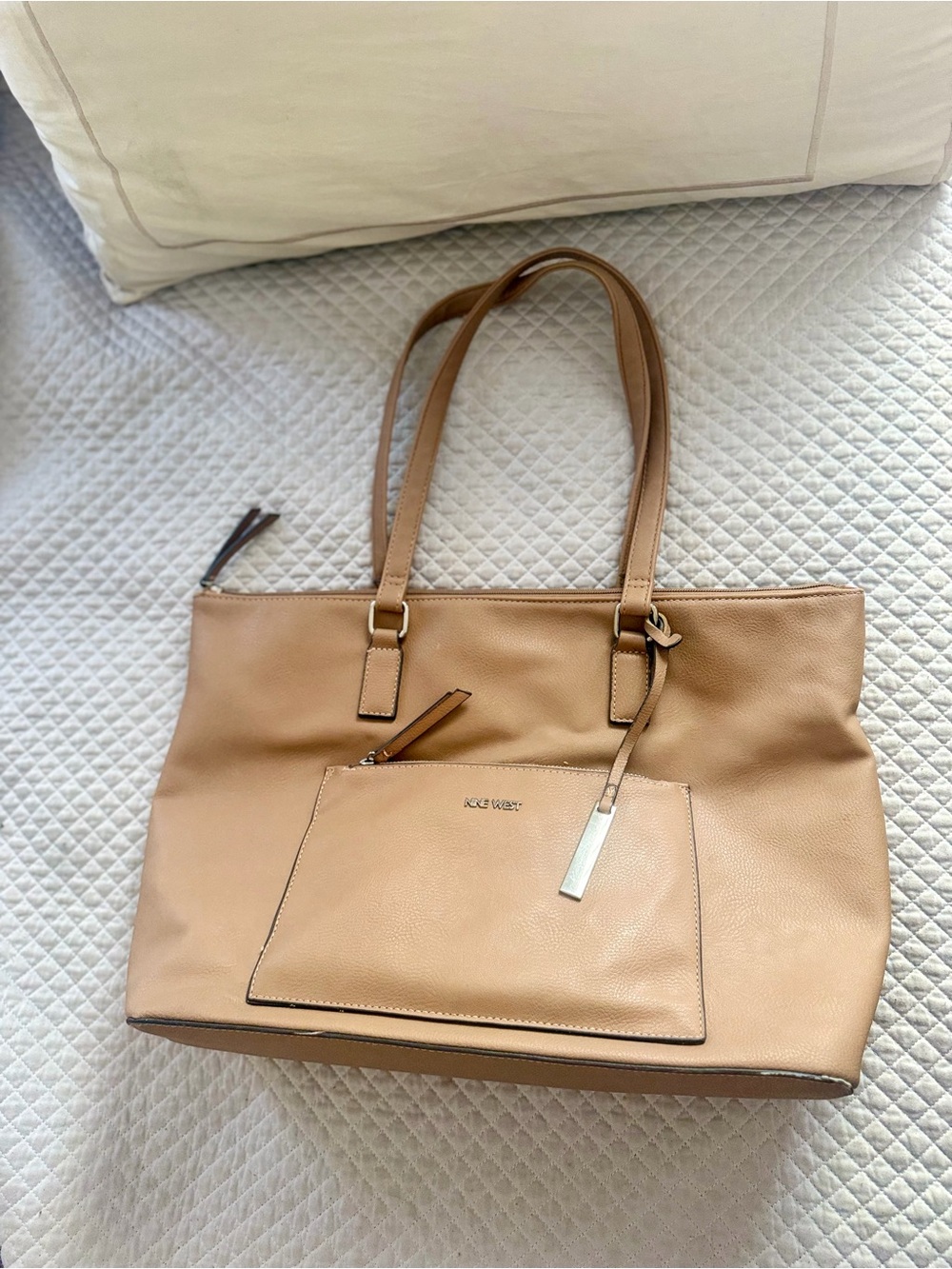 Nine West Tan Leather Tote with Front Pocket